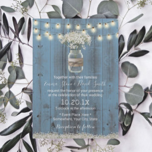 Baby's Breath Floral Dusty Blue Rustic Wedding Kaart