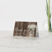 Baby's Breath Floral Jar Rustic Wood Dank je Bedankkaart (Voorkant)
