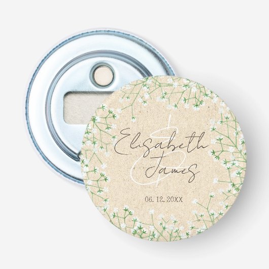 Baby's Breath Floral Rustic Boho Farmhouse Wedding Button Flesopener (Voorkant)