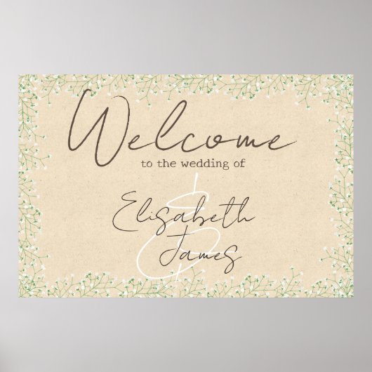 Baby's Breath Floral Rustic & Boho Wedding Welkom Poster (Voorkant)