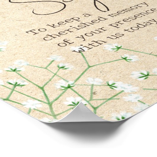 Baby's Breath Floral Rustic Kindly Sign Guest Book Poster (Hoek)
