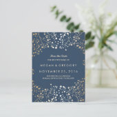 Baby's Breath Gold en Navy redden de datum Aankondigingskaart (Staand voorkant)