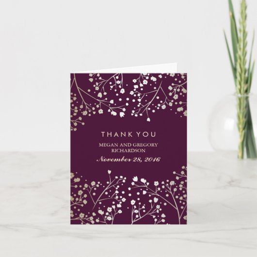 Baby's Breath Gold en Plum Wedding Bedankt (Voorkant)