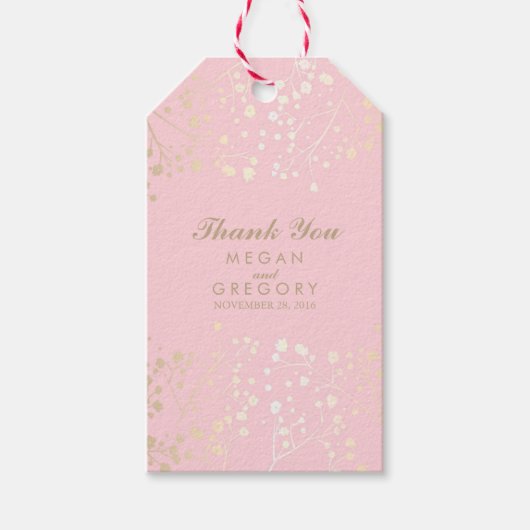 Baby's Breath Gold en roze bruiloft Cadeaulabel (Voorkant)