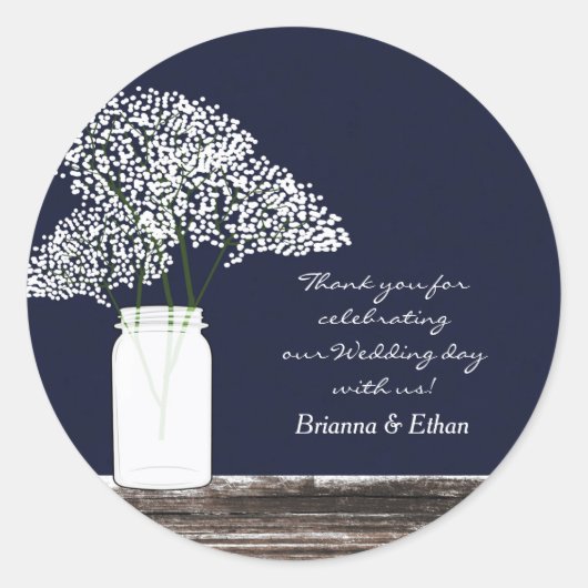 Baby's Breath in Mason Jar Rustieke Blauwe Sticker (Voorkant)