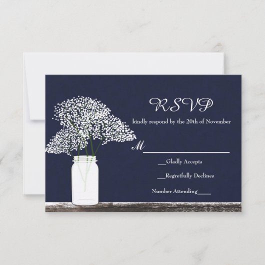 Baby's Breath in Mason Jar Rustieke RSVP Kaart (Voorkant)