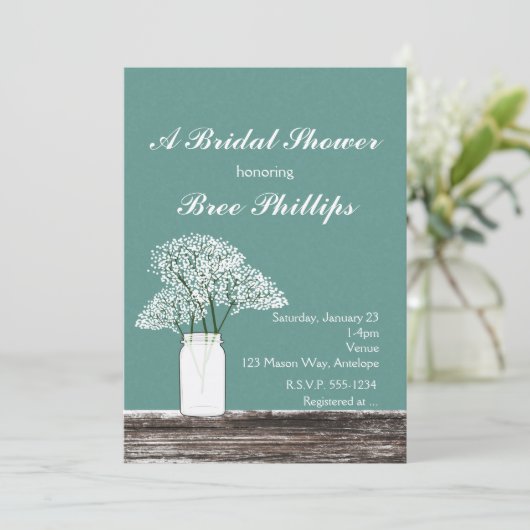 Baby's Breath in Mason Jar Rustieke Uitnodigingen (Staand voorkant)