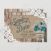 Baby's Breath Lace Rustiek Hout Save the Date Aankondigingskaart (Voorkant / Achterkant)