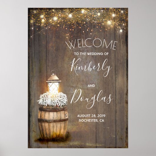Baby's Breath Lantern Rustic Wedding Welcome Sign Poster (Voorkant)