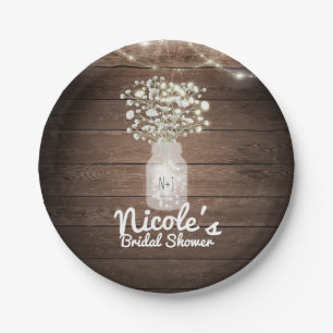 Baby's Breath & Lichten Rustieke Trouwreceptie Papieren Bordje