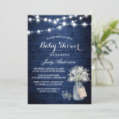 Baby's Breath Lights Rustic Navy Blue Baby shower Kaart (Staand voorkant)
