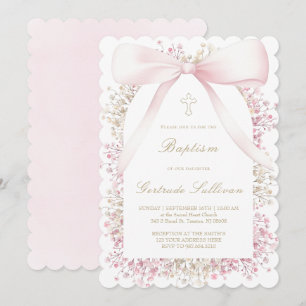 baby's breath lijst roze strik Doopsel Kaart