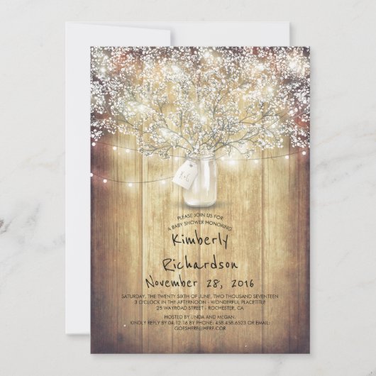 Baby's Breath Mason Jar Rustic Barn Baby shower Kaart (Voorkant)