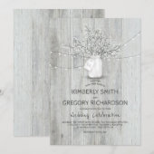 Baby's Breath Mason Jar Rustic Barn Lights Wedding Kaart (Voorkant / Achterkant)