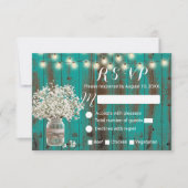 Baby's Breath Mason Jar Rustic Blauwgroen Barn Woo RSVP Kaartje (Voorkant)
