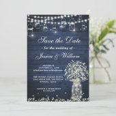 Baby's Breath Mason Jar Rustic Blue Wood Wedding Kaart (Staand voorkant)