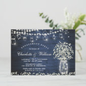 Baby's Breath Mason Jar Rustic Engagement Party Kaart (Staand voorkant)