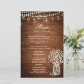 Baby's Breath Mason Jar Rustic Mariage Dîner Menu (Debout devant)