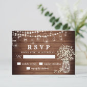 Baby's Breath Mason Jar Rustic RSVP Card Kaartje (Staand voorkant)