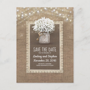Baby's Breath Mason Jar Rustic Save the Date Aankondigingskaart