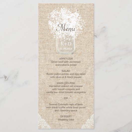 Baby's Breath Mason Jar Rustic Wedding Menu (Voorkant)
