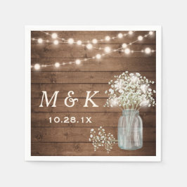 Baby's Breath Mason Jar Rustic Wedding Monogram Servetten
