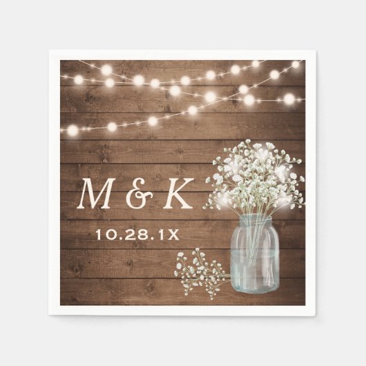 Baby's Breath Mason Jar Rustic Wedding Monogram Servetten (Voorkant)
