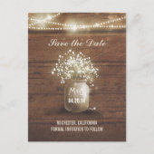 Baby's Breath Mason Jar Rustiek Save the Date Aankondigingskaart (Voorkant)