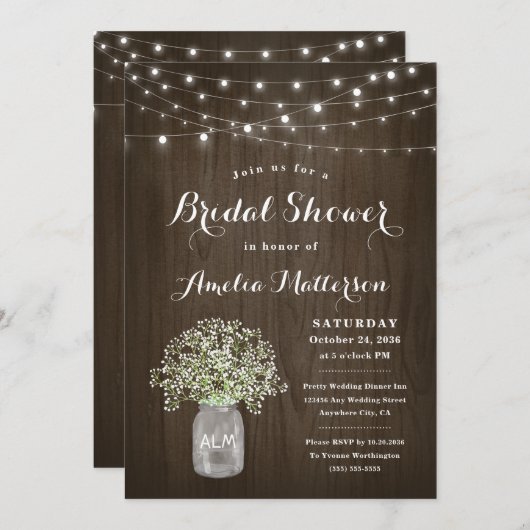 Babys Breath Mason Jar Rustiek Uniek Vrijgezellenf Kaart (Voorkant / Achterkant)