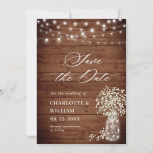 Baby's Breath Mason Jar Rustieke Bruiloft QR-code Save The Date