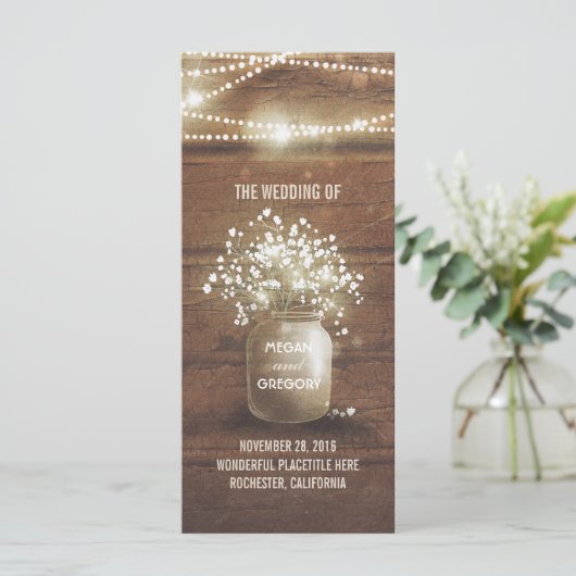 Baby's Breath Mason Jar Rustieke Trouwprogramma's Programma (Staand voorkant)