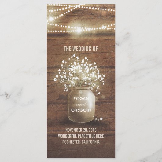 Baby's Breath Mason Jar Rustieke Trouwprogramma's Programma (Voorkant)