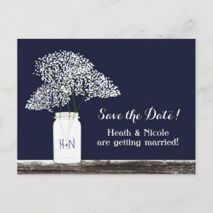 Baby's Breath Mason Jar Save the Date Briefkaart