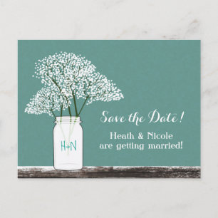 Baby's Breath Mason Jar Save the Date Briefkaart