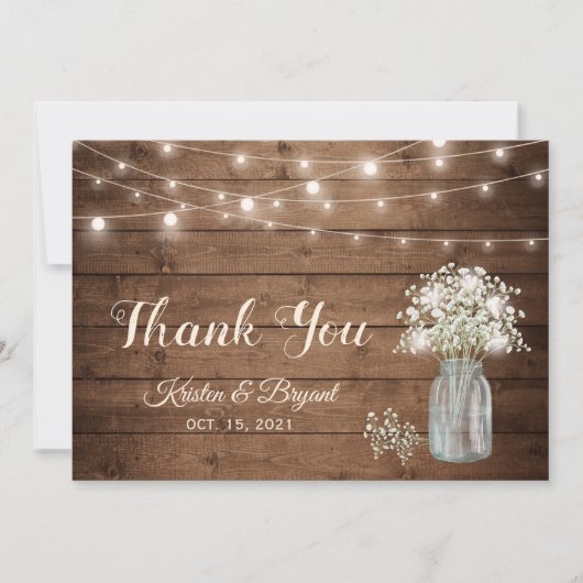 Baby's Breath Mason Jar String Lights Wedding Bedankkaart (Voorkant)