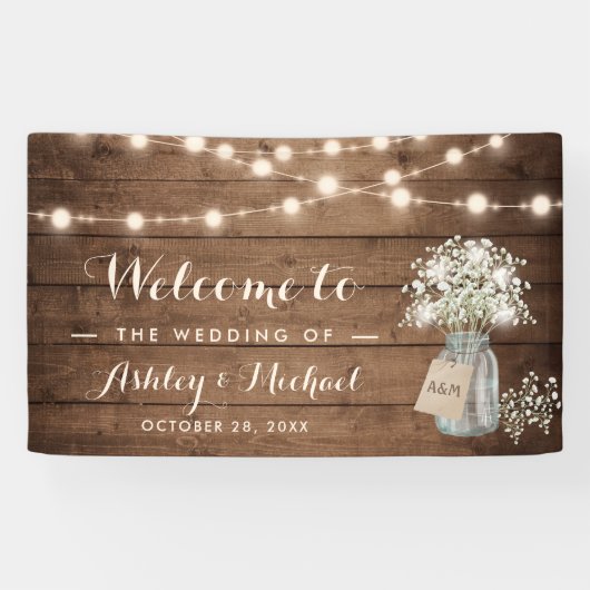 Baby's Breath Mason Jar String Lights Wedding Spandoek (Horizontaal)