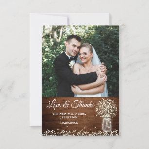 Baby's Breath Mason Jar Wood Photo Thank You Card Bedankkaart