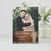 Baby's Breath Mason Jar Wood Photo Thank You Card Bedankkaart (Staand voorkant)