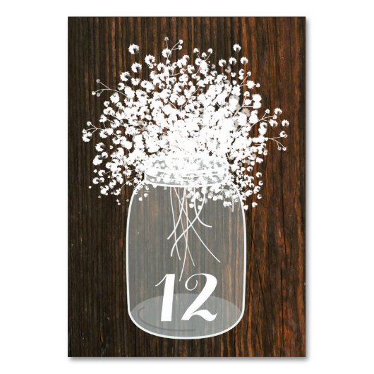 Baby's Breath Mason Jar Wood Tafelnummer (Voorkant)