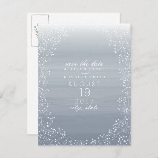 Baby's Breath Ombre Waterverf Bewaar de datum Aankondigingskaart (Voorkant / Achterkant)