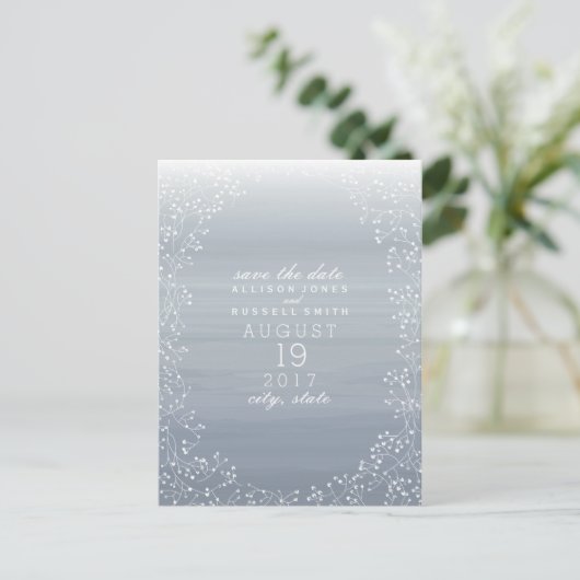 Baby's Breath Ombre Waterverf Bewaar de datum Aankondigingskaart (Staand voorkant)