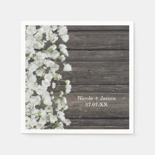 Baby's Breath op Rustiek Hout Landelijke Bruiloft Servetten