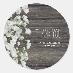 Baby's Breath op Rustiek Hout Landelijke Trouwdag Ronde Sticker