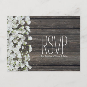 Baby's Breath op Rustiek Houten Landelijke Bruilof Briefkaart