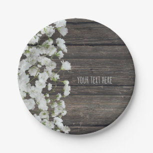 Baby's Breath op Rustieke Houten Landelijke Trouwd Papieren Bordje