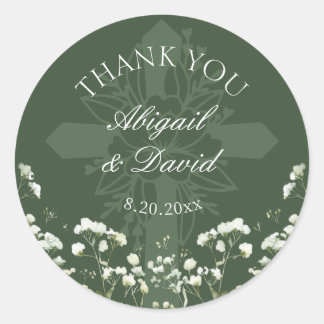 Baby's Breath op Sage Green Religious Wedding Ronde Sticker