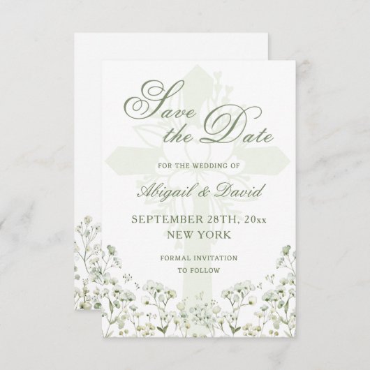 Baby's Breath Religieuze bruiloft Save The Date (Voorkant / Achterkant)