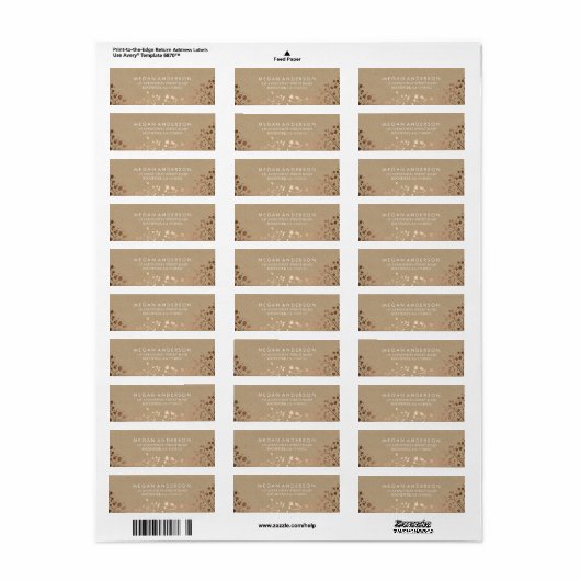 Baby's Breath Roos Gold en Kraft bruiloft Etiket (Full Sheet)