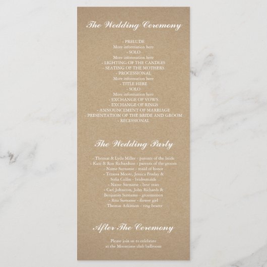 Baby's Breath Roos Gold en Kraft trouwprogramma's Programma (Achterkant)