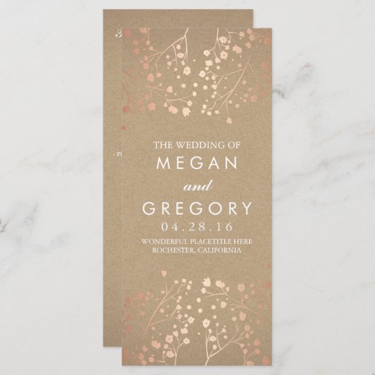 Baby's Breath Roos Gold en Kraft trouwprogramma's Programma (Voorkant / Achterkant)